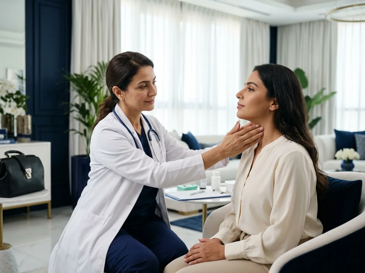 Doctor checking the thyroid gland