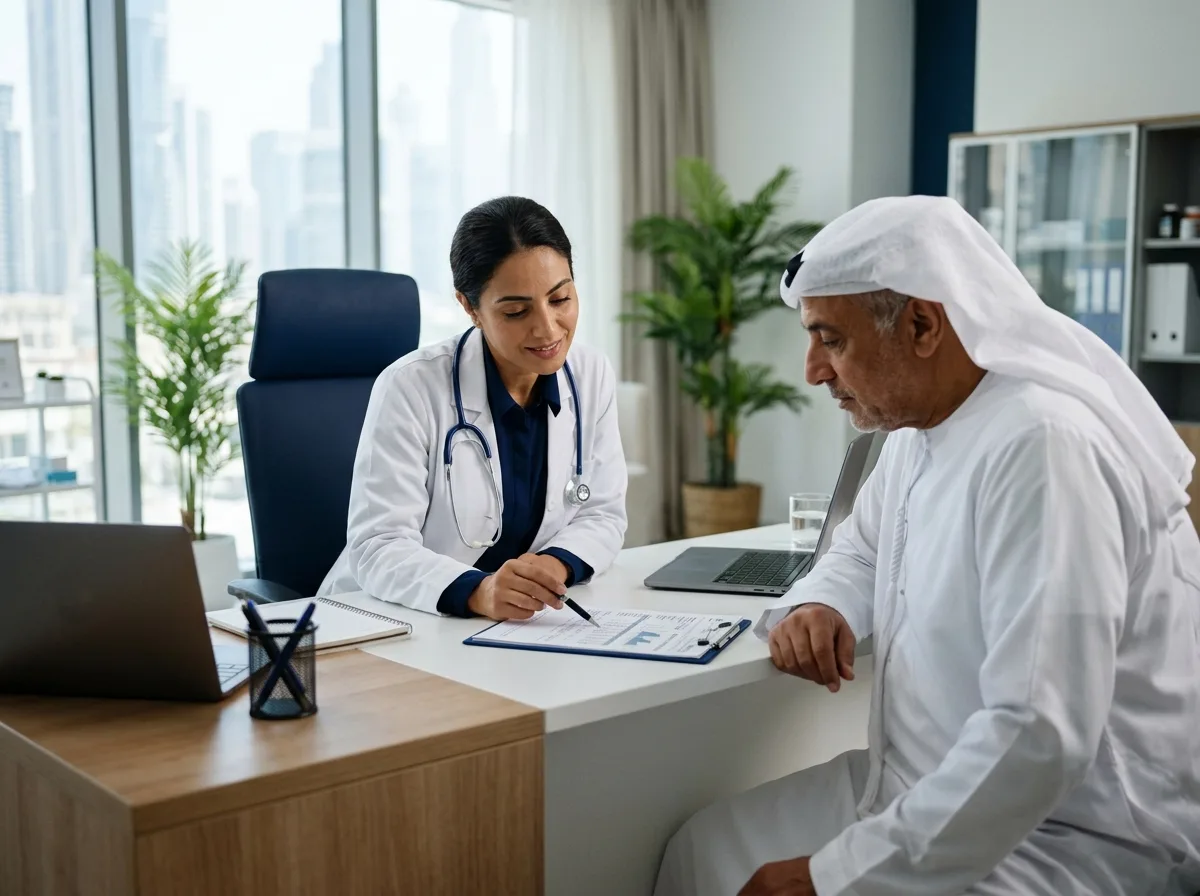 Doctor reviewing laboratory results with a patient during follow-up