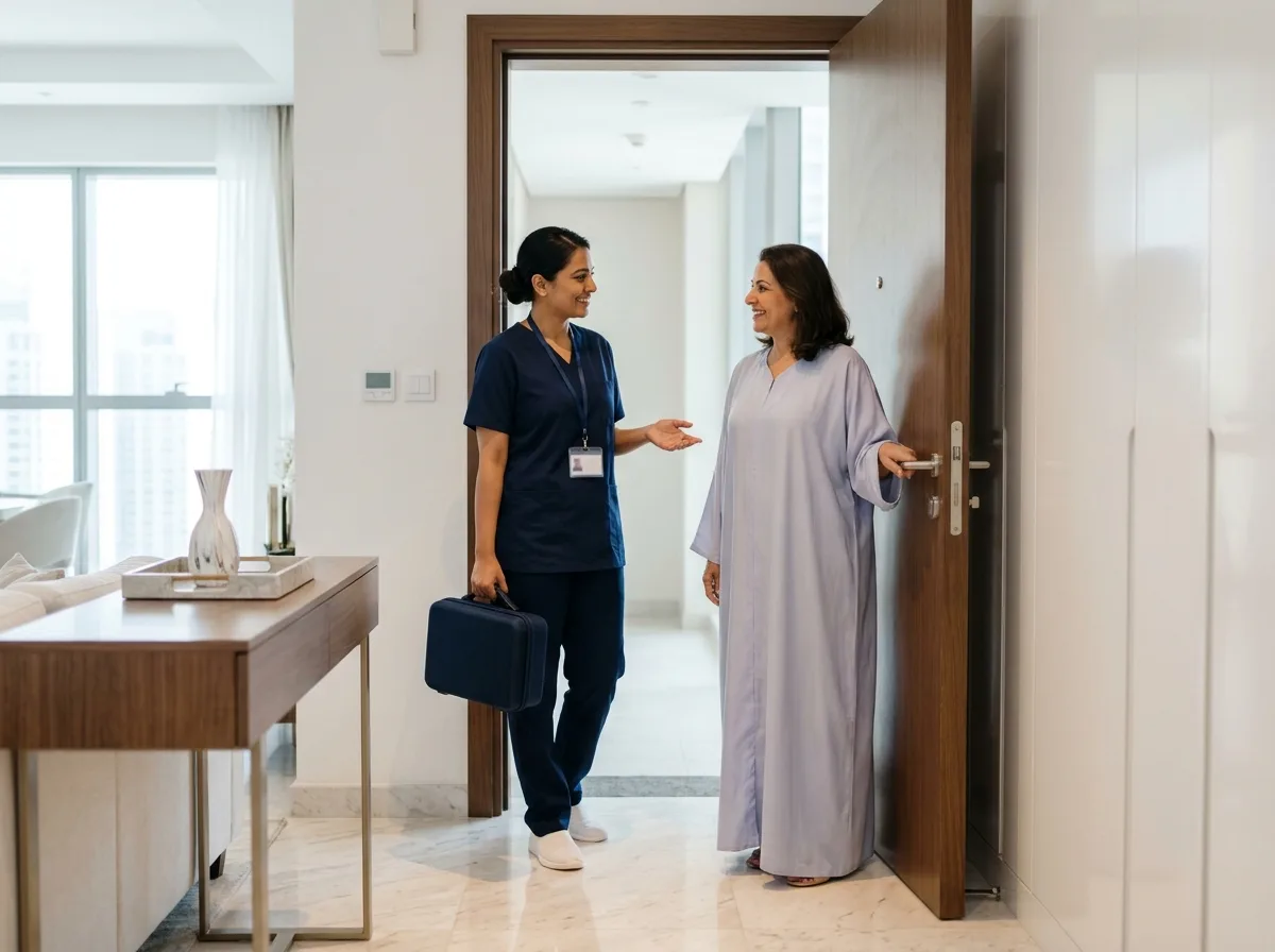 Medilife nurse arriving for a progesterone test